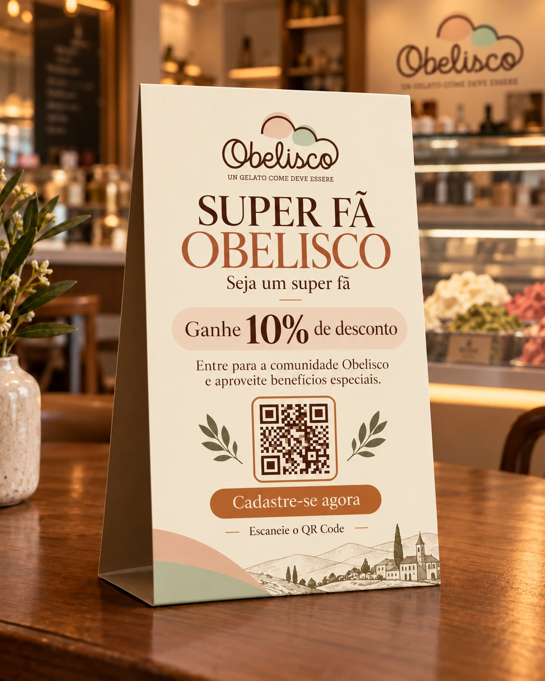 Display de mesa Super Fã Obelisco com QR Code